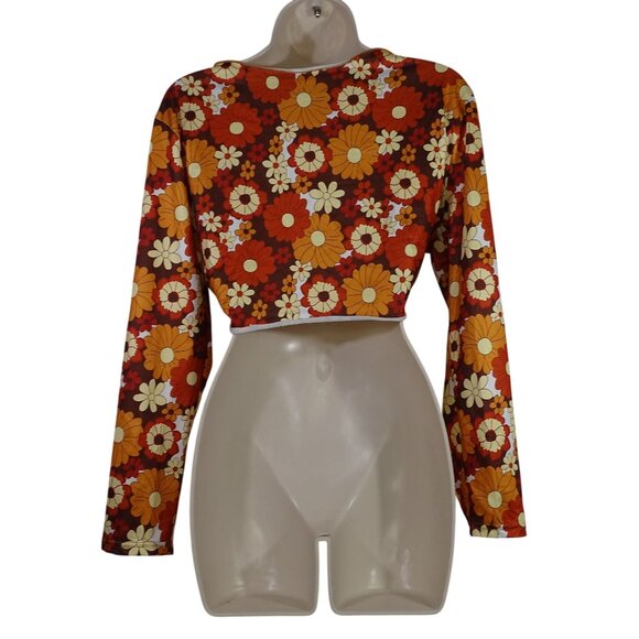 Shein Curve Retro Floral Brown 2-Pc Crop Top and Pull-on Skirt Women Size OXL 12 - Picture 3 of 14